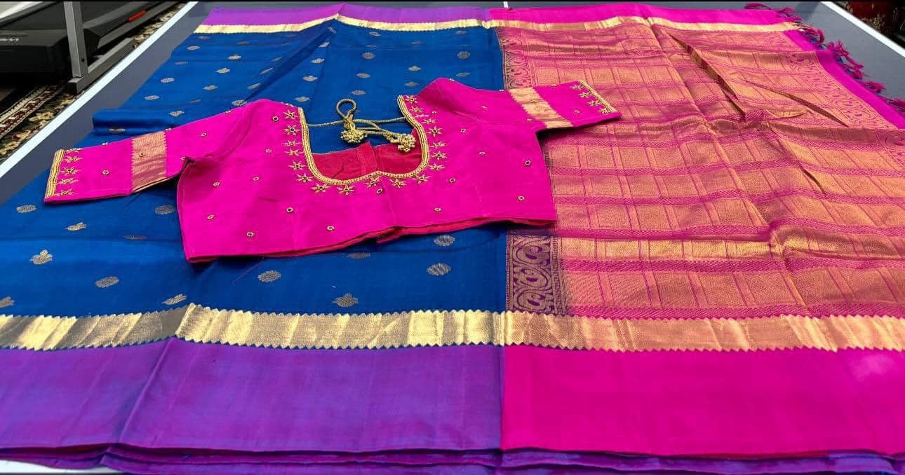 Royal blue with pink silk