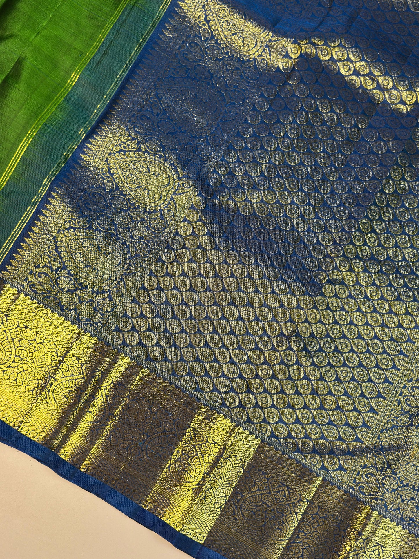 Parrot green with blue silk saree