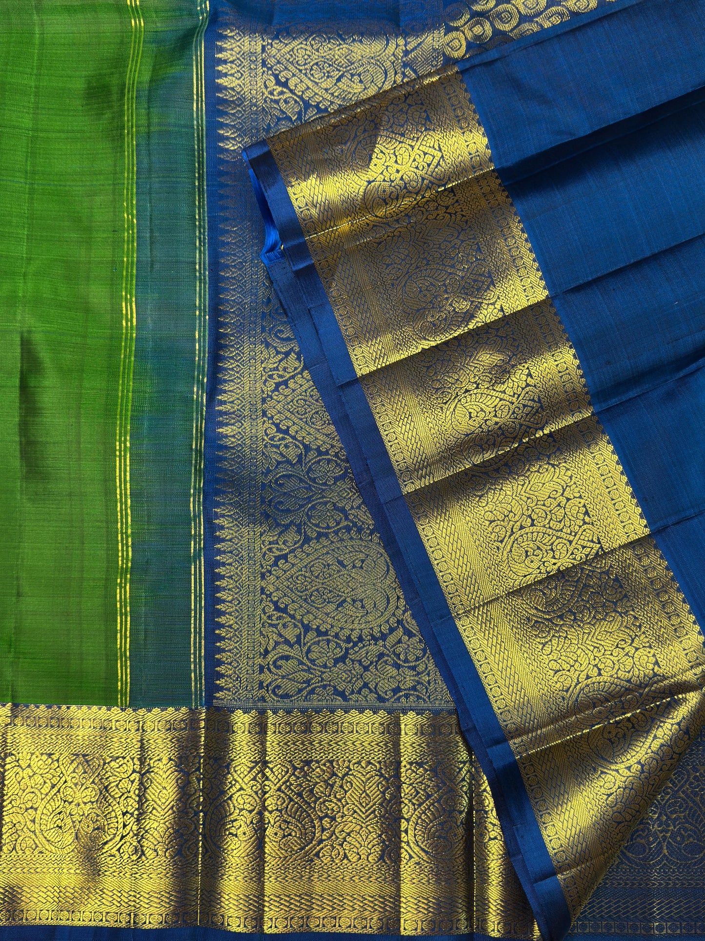 Parrot green with blue silk saree