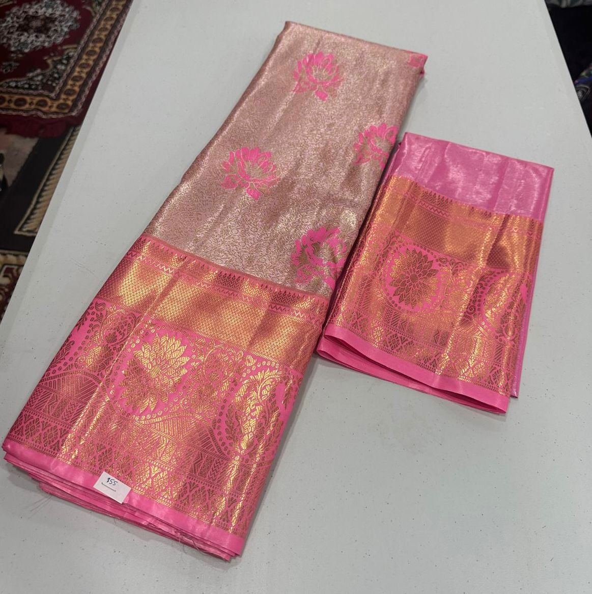 silver tissue bridal saree