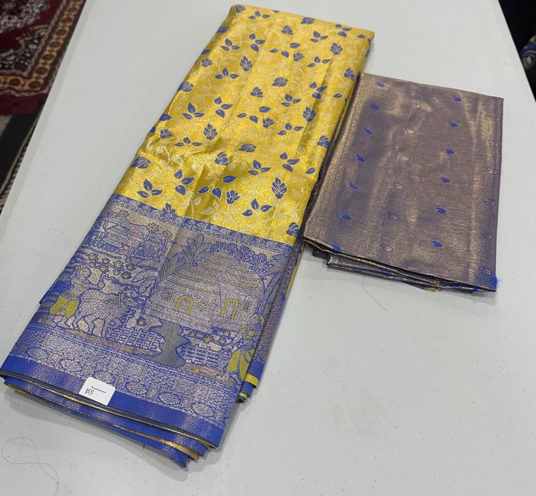 Yellow tissue golden bridal saree