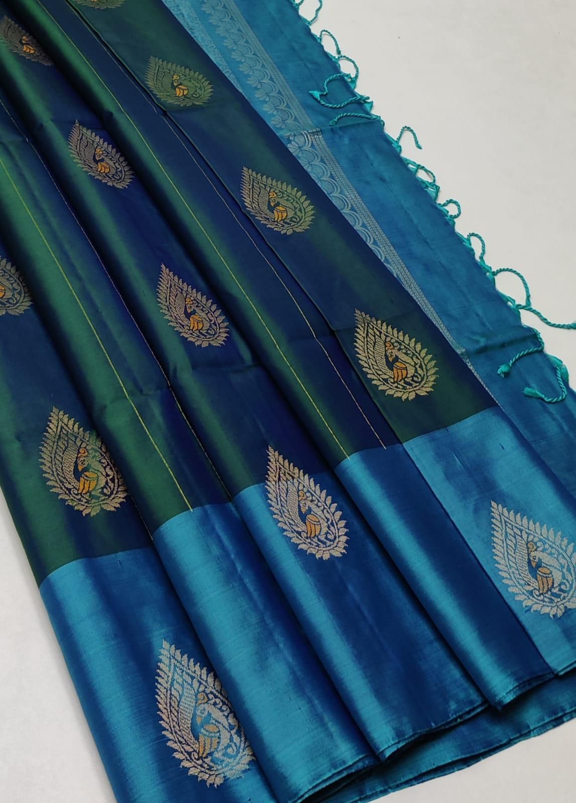 peacock color silk