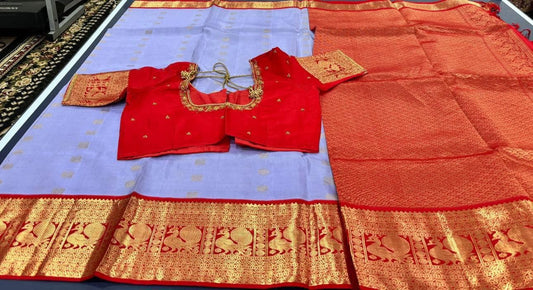 lavender with vibrant red silk
