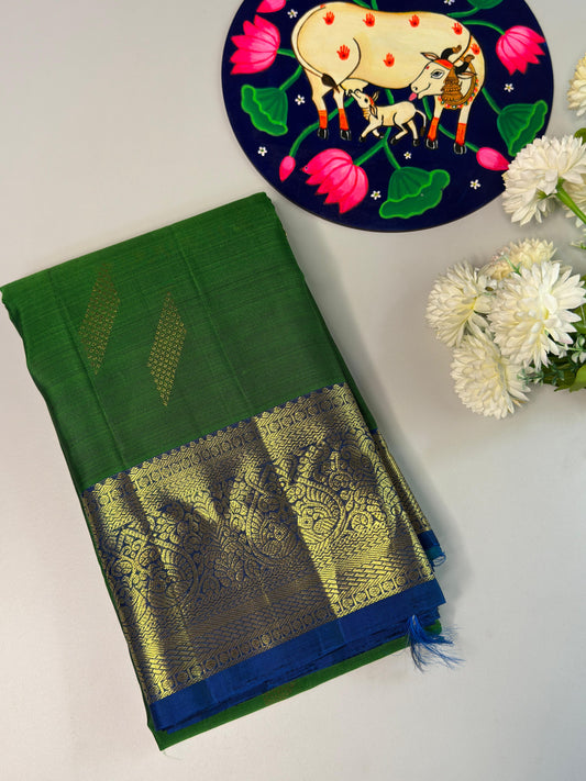 Parrot green with blue silk saree