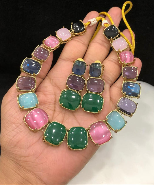 Multi stone Jaipur Necklace set