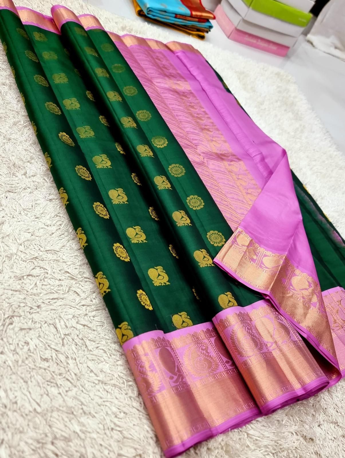 Green with pink blouse