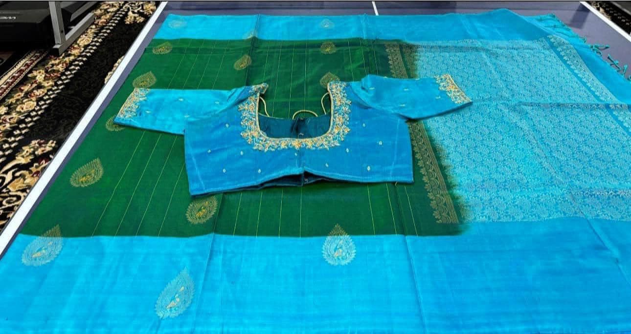 peacock color silk