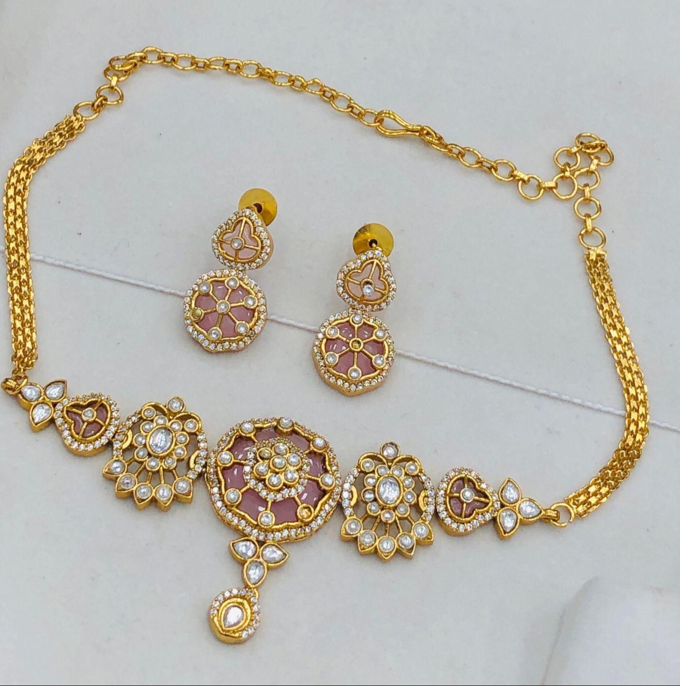 Premium Quality Matte Polish CZ Stone Choker Set