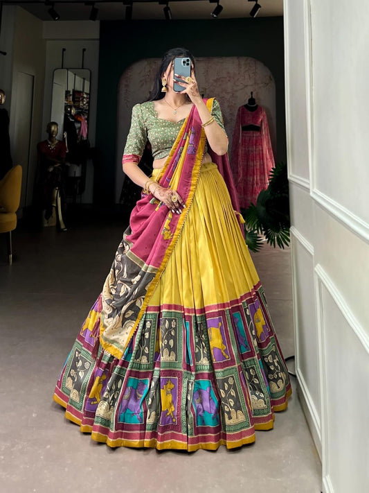 yellow kalamkari garba lehanga 36 size