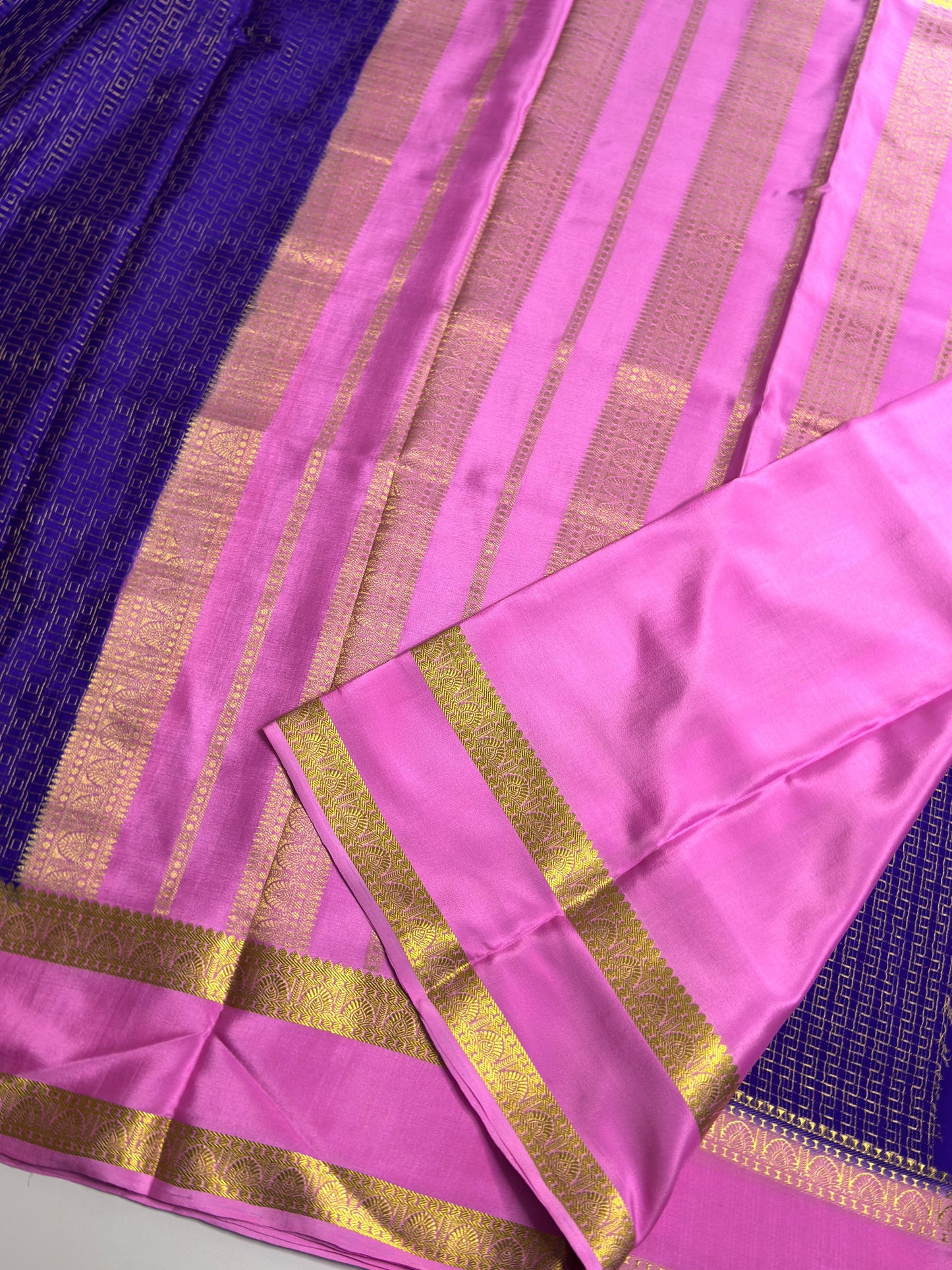 Blue with baby pink Mysore silk