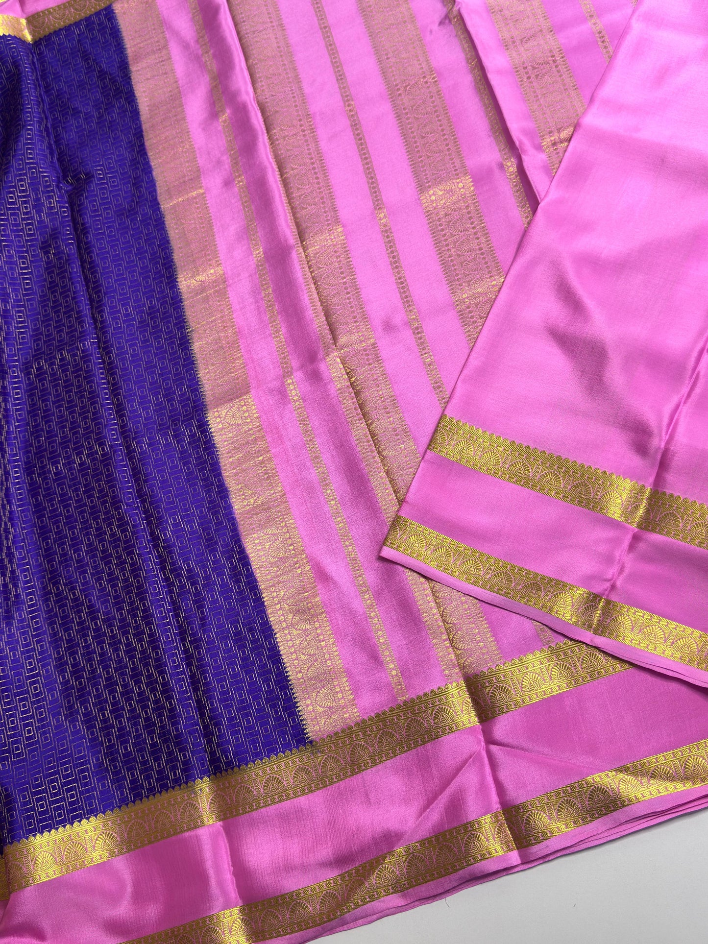Blue with baby pink Mysore silk
