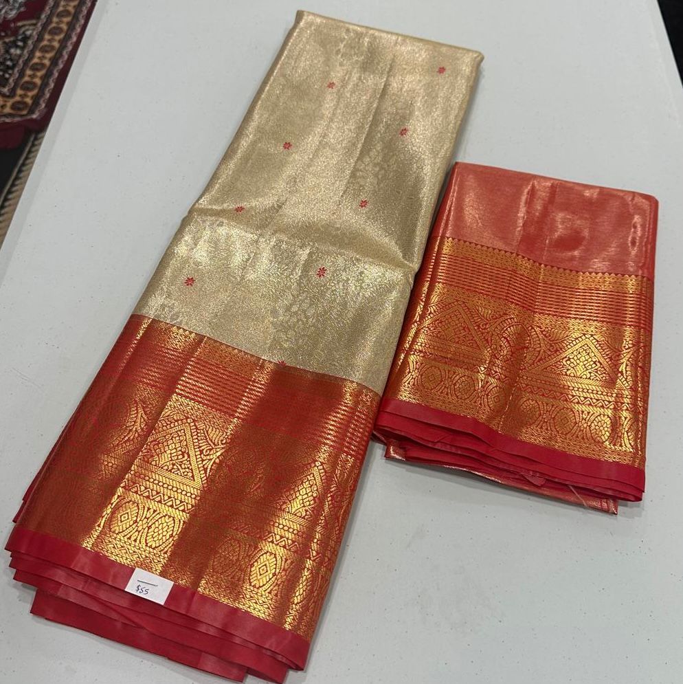 Golden tissue bridal saree
