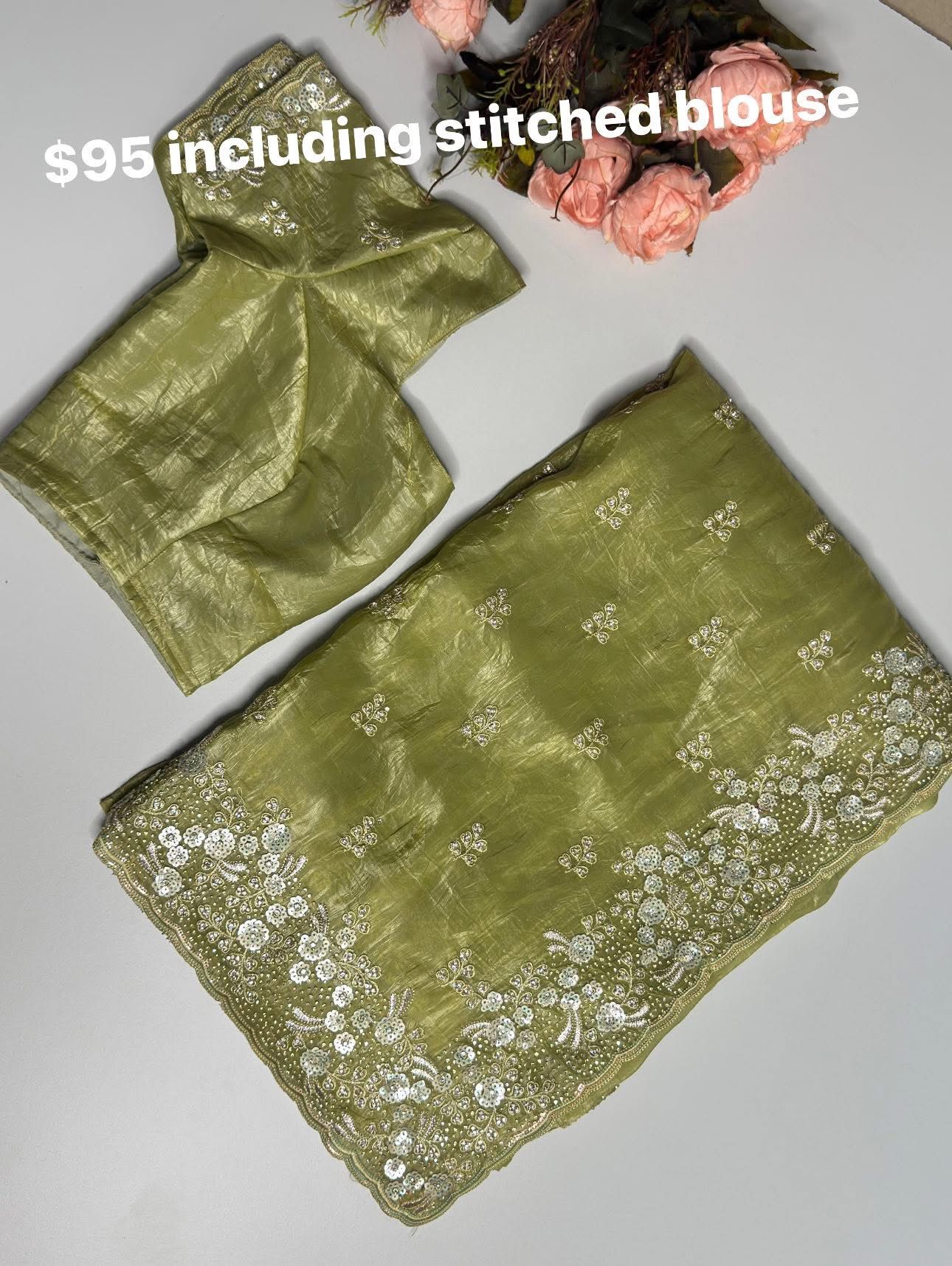 Party wear olive green saree
