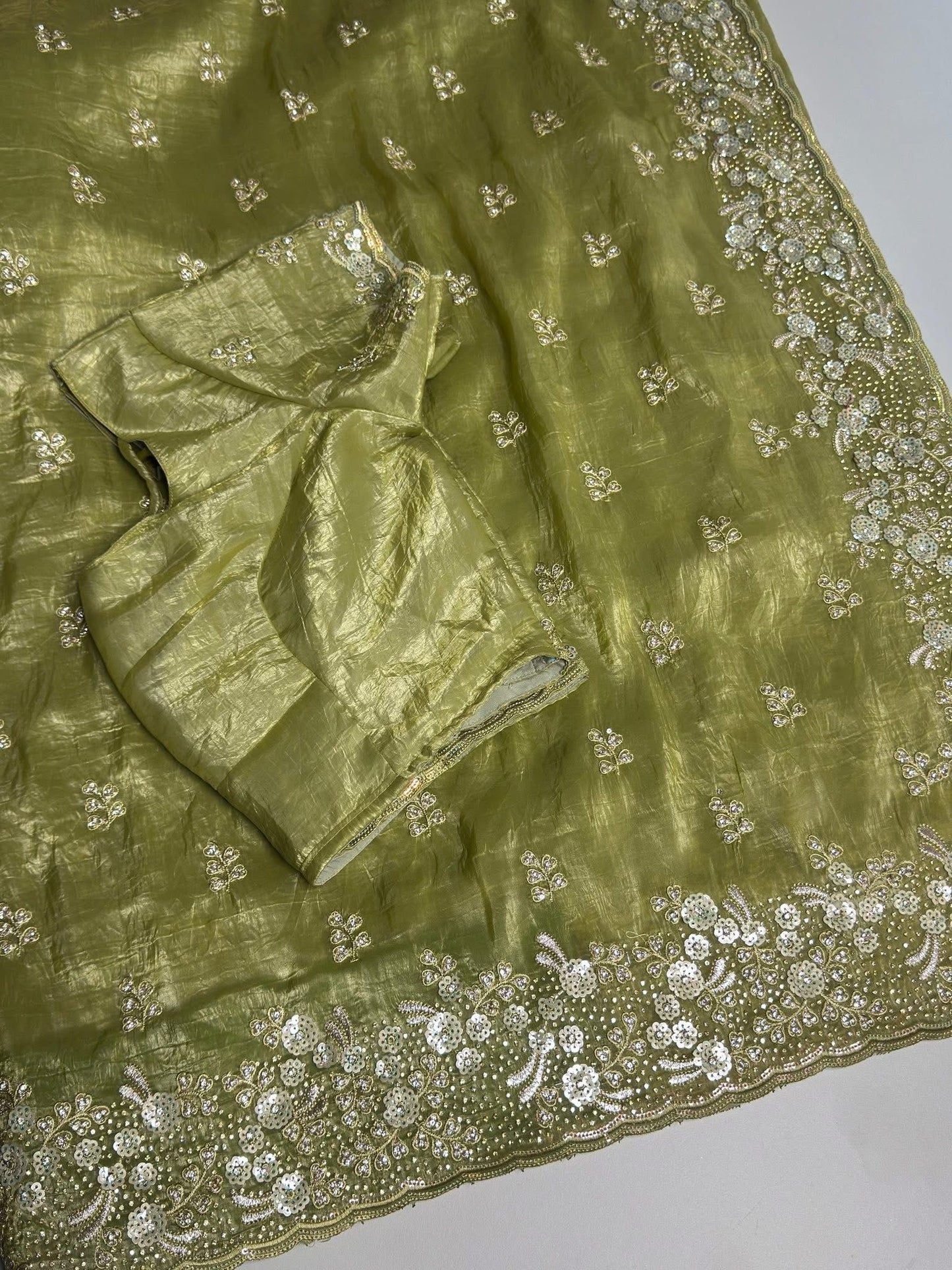 Party wear olive green saree