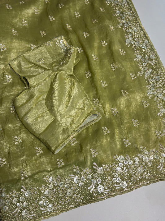 Party wear olive green saree