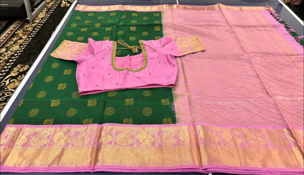 Green with pink blouse