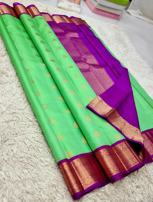 parrot green with royal purple silk